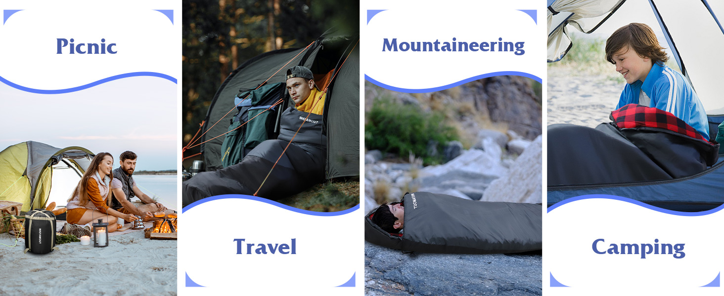 Спальний мішок WKFAMOUT Mumienschlafsack Outdoor -12°C-0°C, 500GSM, фліс, 3-4 сезони, для дорослих та дітей, чорний