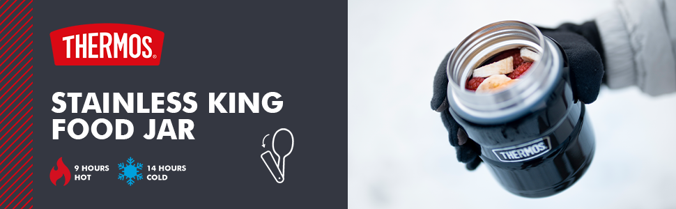 Термос STAINLESS KING 0,47л з нержавіючої сталі, чорний матовий, з ложкою, BPA-free