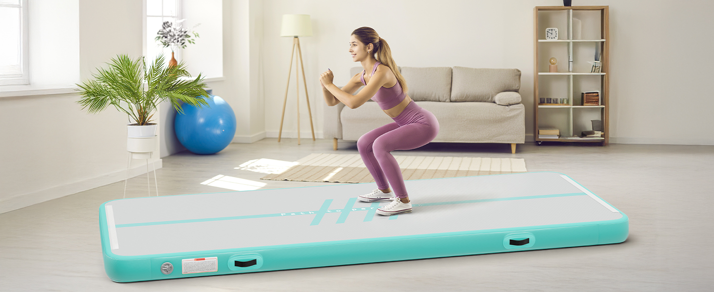 Накидка-матрац для гімнастики DWVO Air Matte Track, 4м, з повітряним насосом, зелений, з карбоновими боковинами