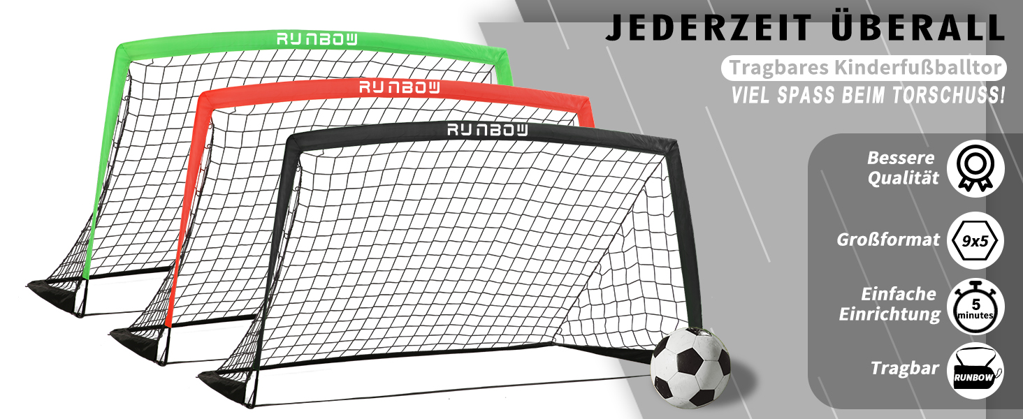 Ворота для футболу RUNBOW для дітей, портативні, для заднього двору, дитячі тренування, з сумкою для перенесення, 2.7 x 1.5 м, чорні