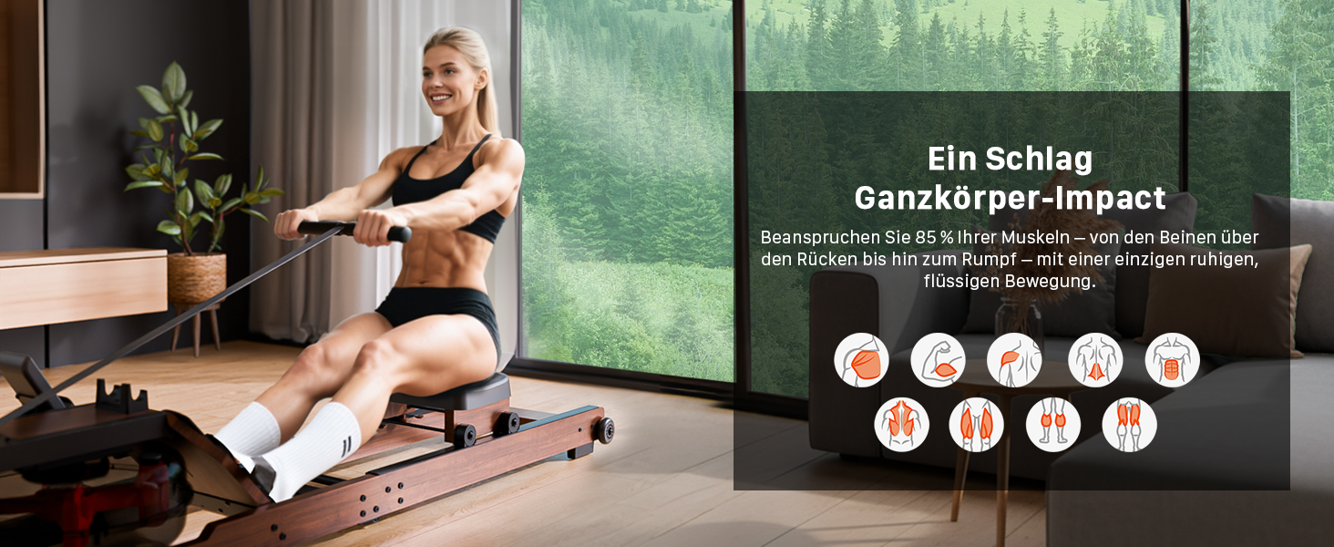 Гребний тренажер Aeriflo W200: Складний дерев'яний тренажер для дому з Bluetooth монітором та зручним сидінням