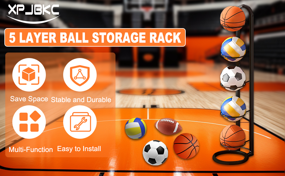 Стійка для зберігання м'ячів 5-ти ярусна, органайзер для баскетболу та футболу