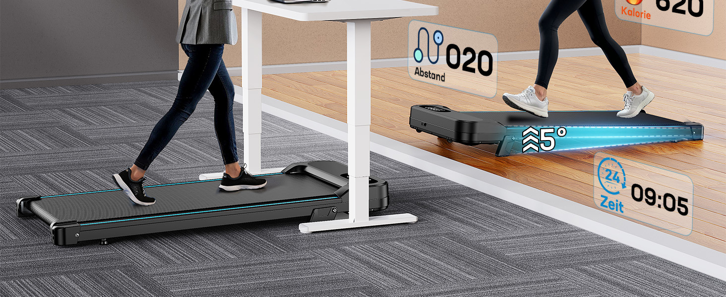 Бігова доріжка HUANUO Walking Pad для дому та офісу з нахилом 5%, вантажопідйомністю 150 кг, 2.5 к.с., з пультом та LED-дисплеєм, чорна