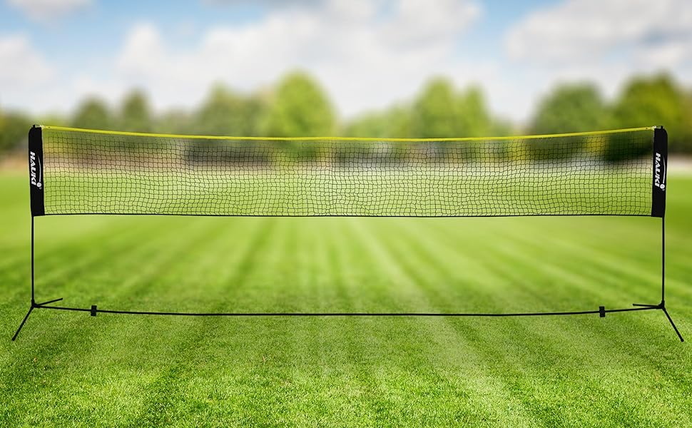 Мережа для бадмінтону та тенісу Hauki 400/500 см, чорно-синя, з сіткою для волейболу, 3 волани, сумка, сталевий каркас