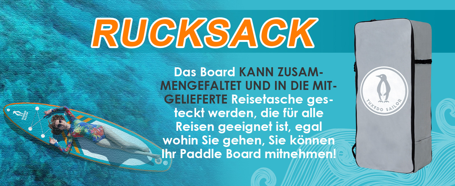 Надувний SUP борд Tuxedo Sailor Stand Up Paddle Board з аксесуарами, для дорослих та підлітків, блакитний та жовтий (зелений та помаранчевий)