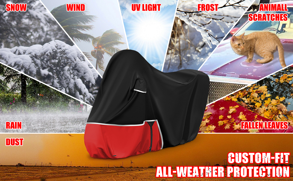 Водонепроникний чохол для мотоцикла Piaggio MP3 400/500 (з кофром), чорний та червоний, 420D Oxford