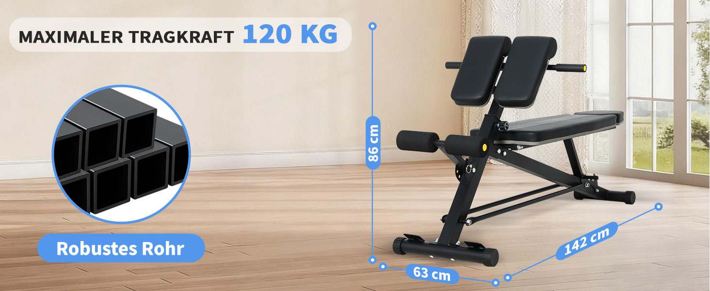 Тренажер для дому Hantelbank 5514: регульована розкладана лава з бегунком для ніг та подушкою для пречера