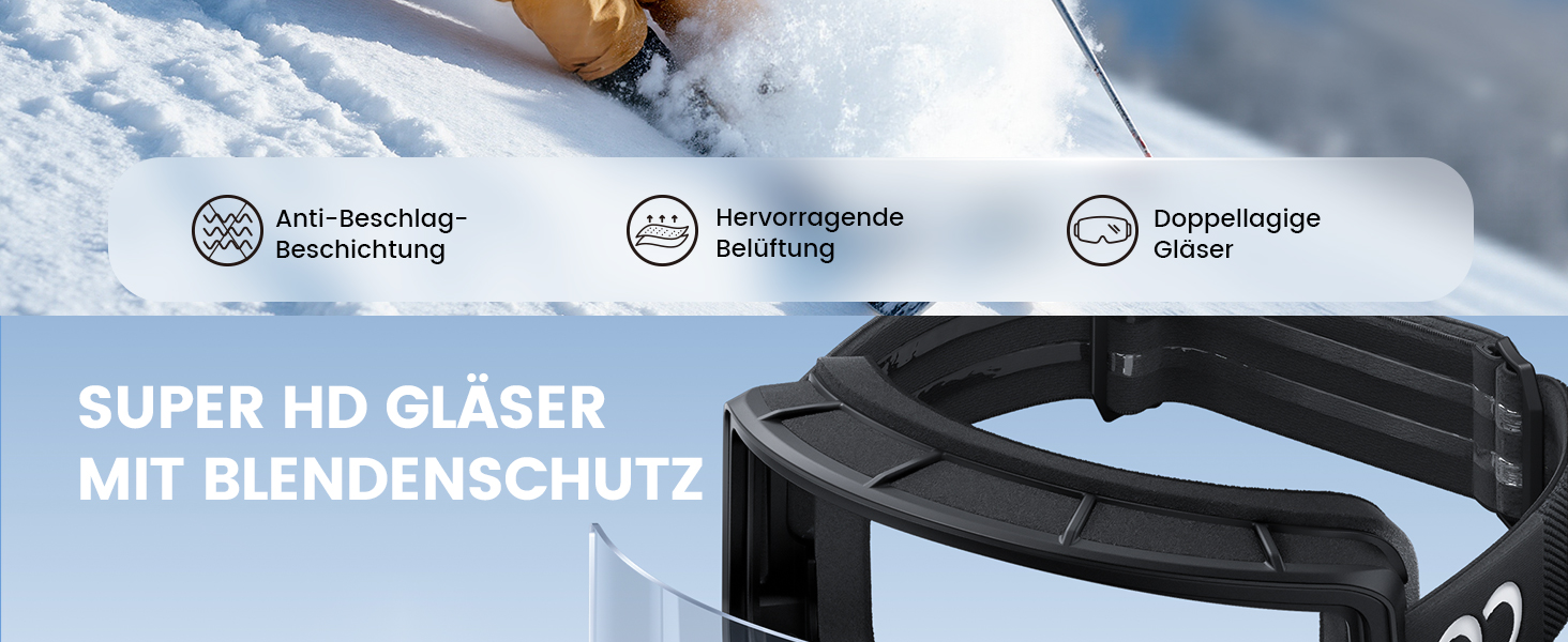 Ламікал - скі-маска для жінок та чоловіків, сноуборд маска з антизапітніючою технологією, дзеркальна, для носіїв окулярів, захист від сонця UV400, чорний каркас, блакитне скло (VLT: 11%)