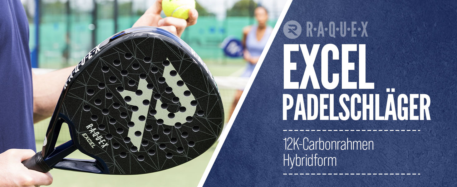 Ракетка для падел Raquex Excel 12K Carbon – для початківців та просунутих гравців, піна ImpactCore Eva 15, біла