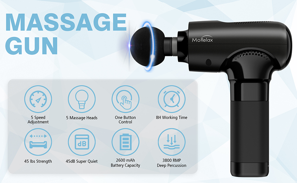 Масажер для м'язів, пістолет для масажу з акумулятором 2500mAh та USB-C, чорний