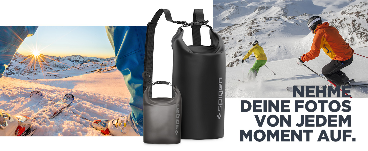 Набір водонепроникних сумок Spigen Dry Bag Set [Aqua Shield] 20L+21L - для пляжу, плавання, кемпінгу, каякінгу, човнів - чорний