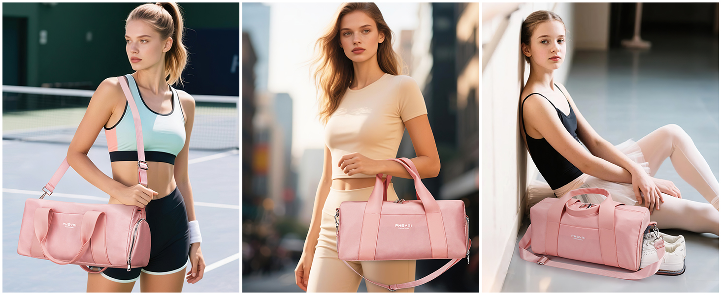 Спортивна сумка 16 дюймів для жінок та дітей з відділенням для взуття та водонепроникним розділенням. Ідеальна для фітнесу, танців, плавання та подорожей (рожева)