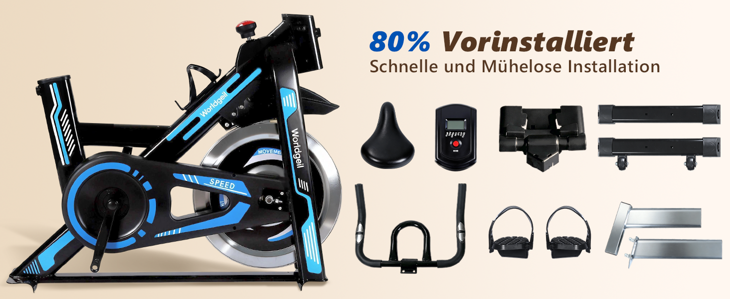 Велотренажер з магнітним опором - велотренажер з регульованим опором, тихий спінінг, висота регулюється, LCD-монітор, тримач для планшета, блакитний, великий