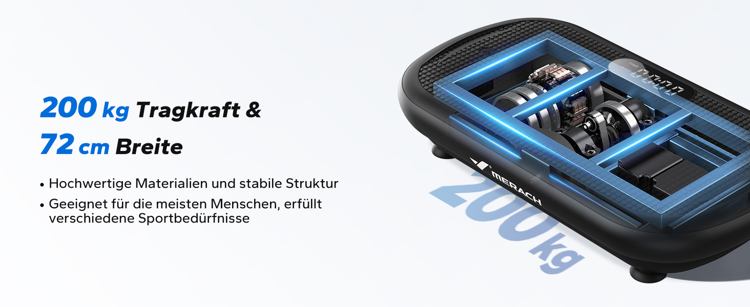 Вібраційна платформа MERACH для фітнесу та схуднення, 13 мм амплітуда, 200 кг, Bluetooth, чорна