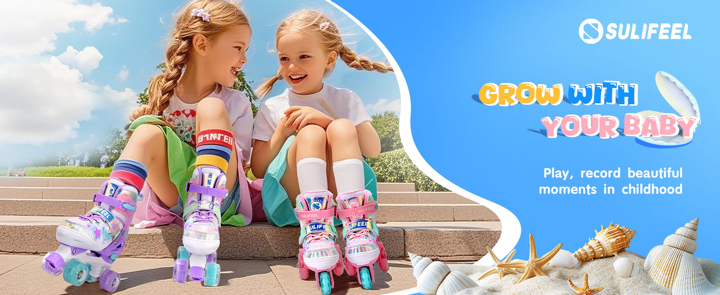 Роликові ковзани SULIFEEL для дівчаток та дітей з підсвічуванням, регульовані, 4 розміри, для малюків та початківців (Червоний, M (32-36))