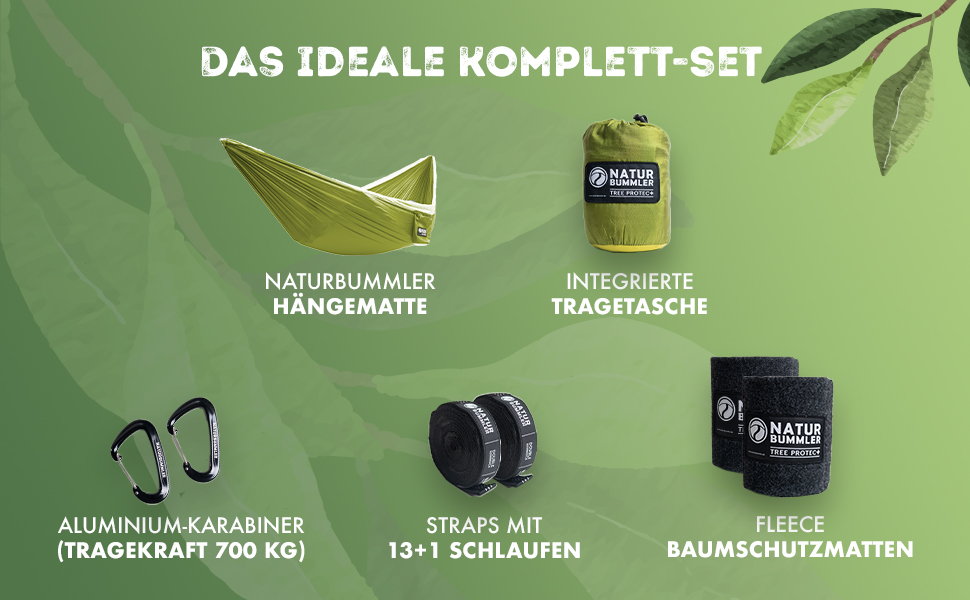 Гамак NATURBUMMLER Tree Protect+ з парашутної тканини, витримує до 300 кг, розмір 300 x 170 см