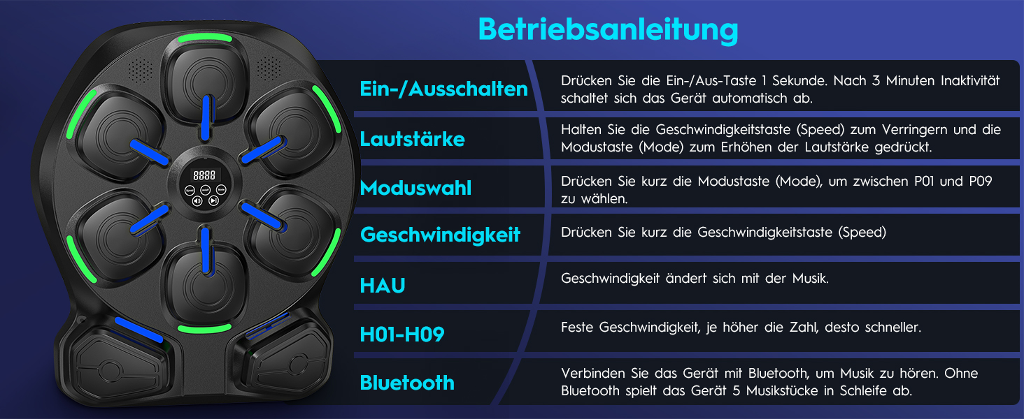 Електронна боксерська машина RevFit з LED-підсвіткою, Bluetooth, 9 режимів швидкості та режим підрахунку ударів, 51 см. Підходить для дітей та дорослих, для дому та фітнес-залу.