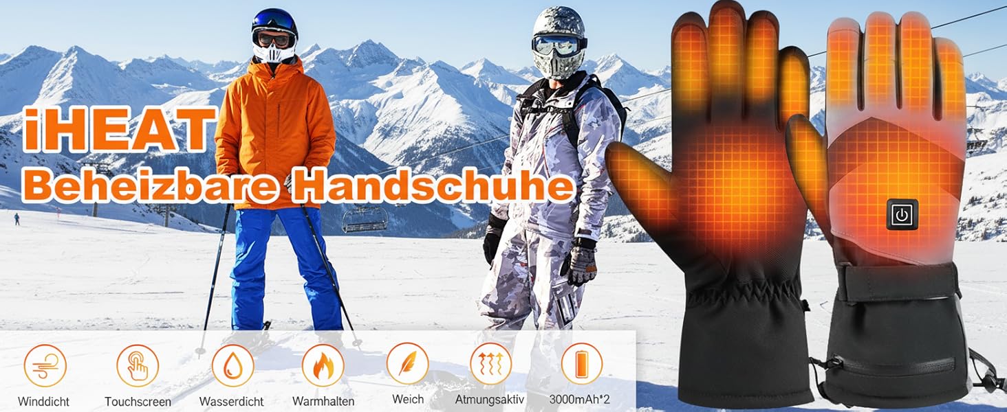 Гріючі рукавички 7.4V 3000mAh для жінок та чоловіків, водонепроникні, вітронепроникні, з підтримкою сенсорного екрану, для мотоциклів, катання на снігоходах, туризму та кемпінгу, чорні, XL