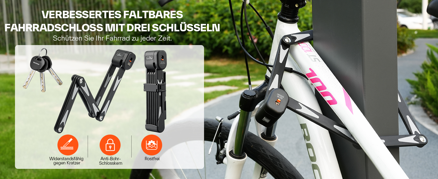 Замок для велосипеда Sportneer 100 см з 3 ключами, сталевий, захист від зламів, висока безпека, ART рівень безпеки