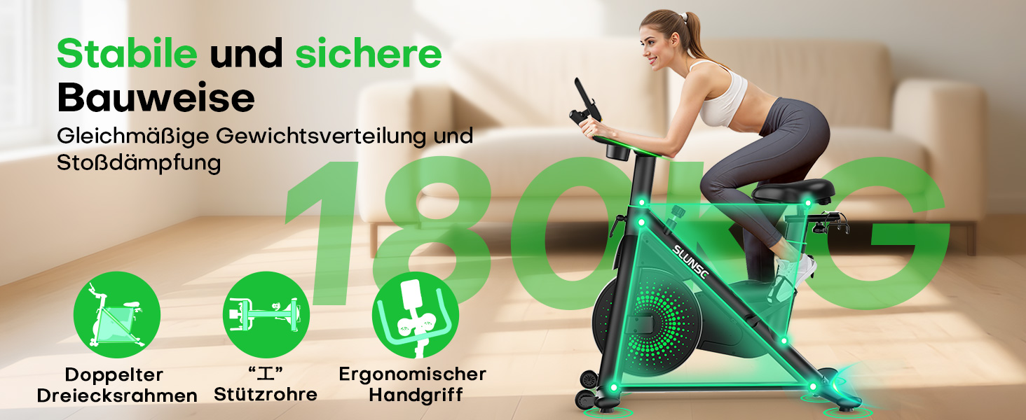 Магнітний велотренажер Heimtrainer з додатком, регульованим опором, LCD-дисплеєм та тримачем для планшета, до 180 кг, чорно-зелений