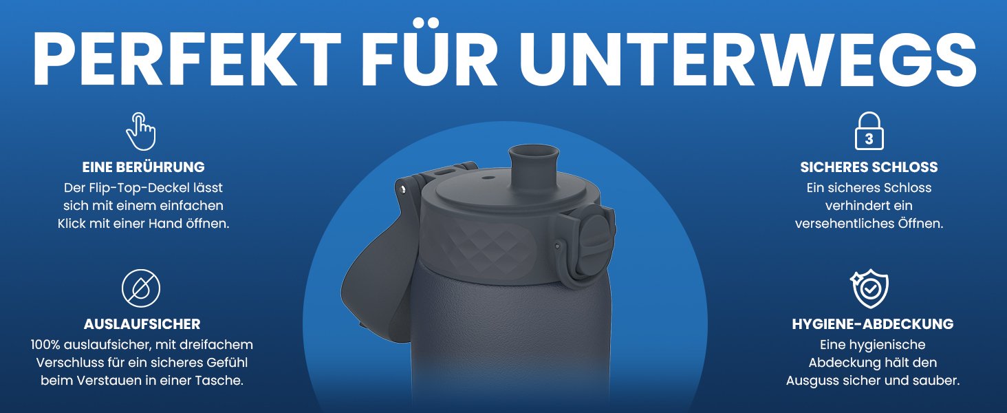 Дитяча пляшка для напоїв ion8, нержавіюча сталь, 400 мл, без ізоляції, не протікає, відкривається однією рукою, безпечне закриття, можна мити в посудомийній машині, з клапаном, ручка для перенесення, легко чиститься, класичний колір аква