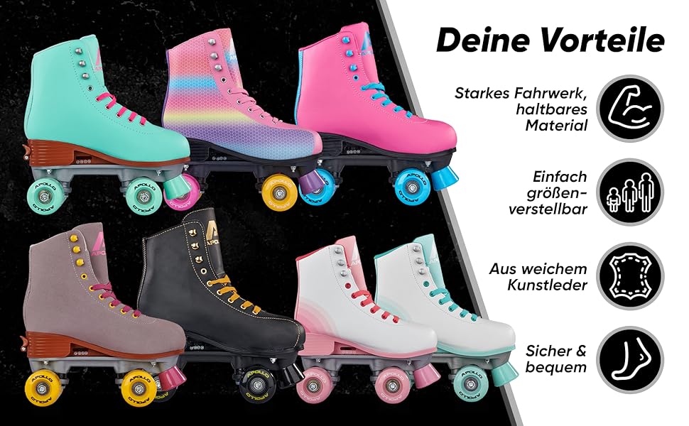 Дитячі та дорослі ролики Apollo Disco Roller - регульовані Quad-ролики, розміри 31-42, Lagoon