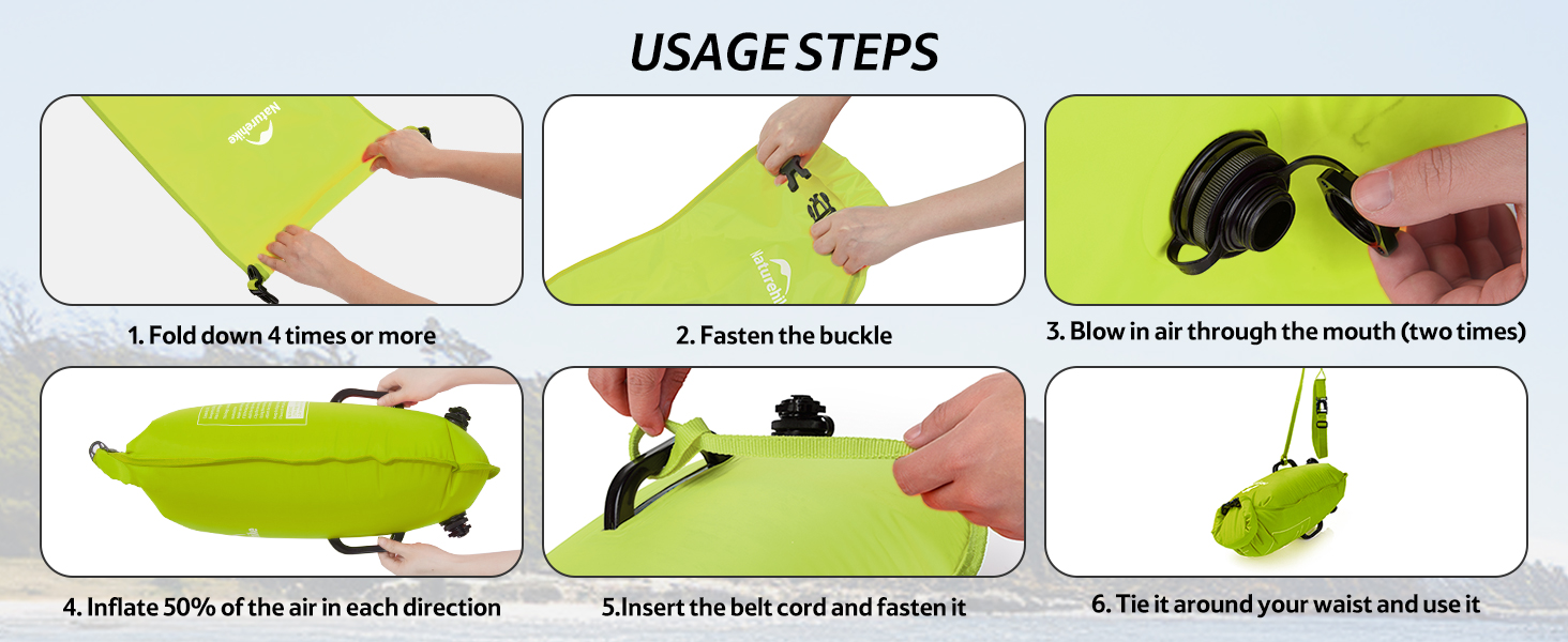 Надувна плавуча шина Naturehike 18L з двома повітряними камерами, водонепроникний мішок-рюкзак для плавання, пляжу, з регульованим поясом, зелений