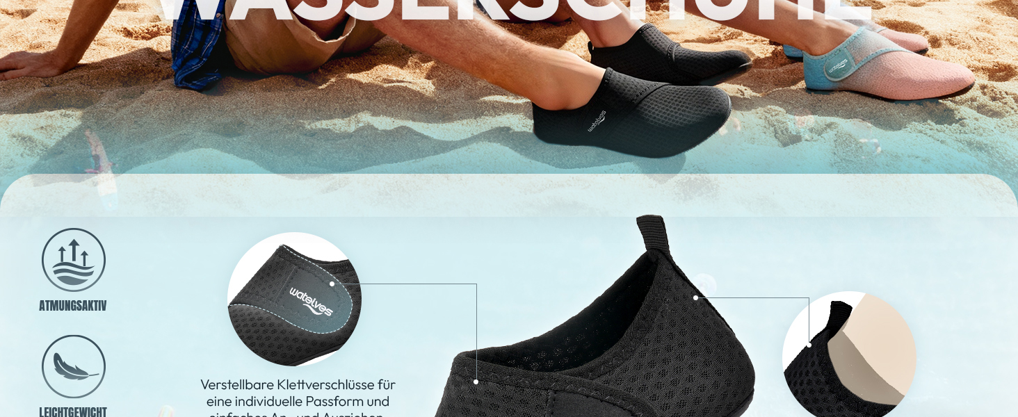 Шкарпетки для плавання та водних видів спорту WateLves: чоловічі та жіночі, швидковисихаючі, дихаючі, для пляжу, басейну, унісекс, 38/39 EU, чорні