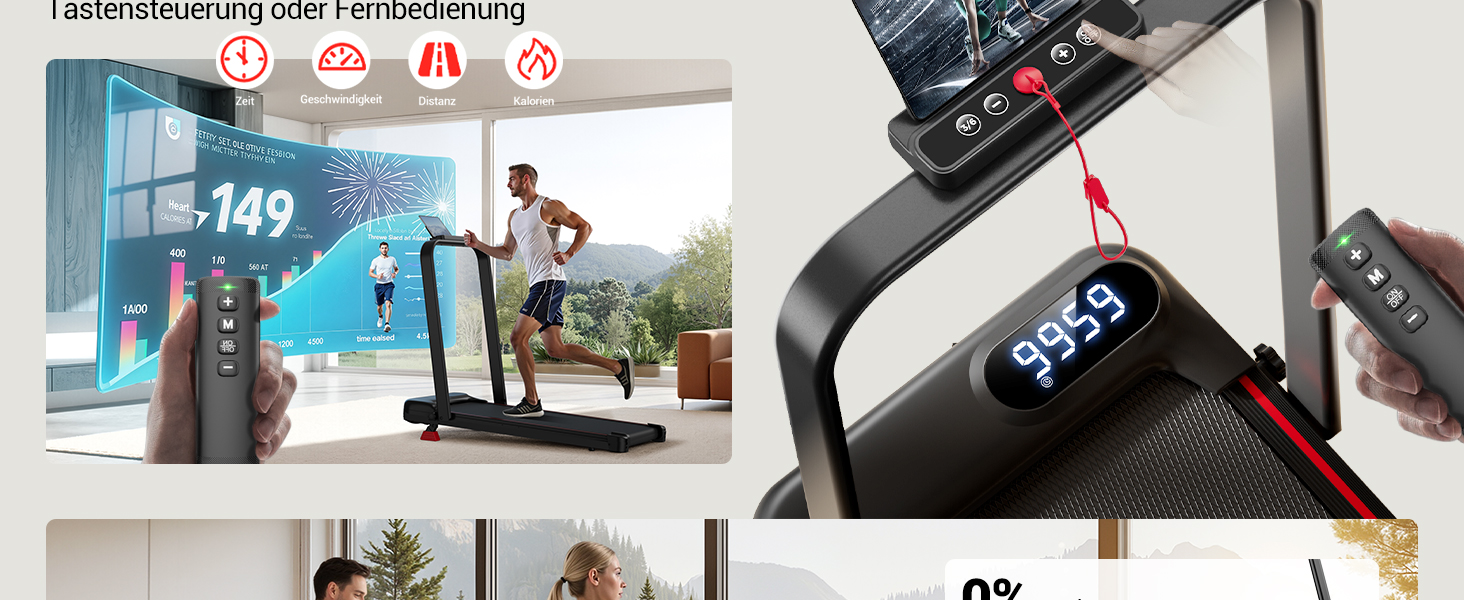 UMAY Бігова доріжка з нахилом 15%, біговий килимок для дому, складаний, з трійною амортизацією та пультом дистанційного керування, максимальне навантаження 136 кг, нахил 15%