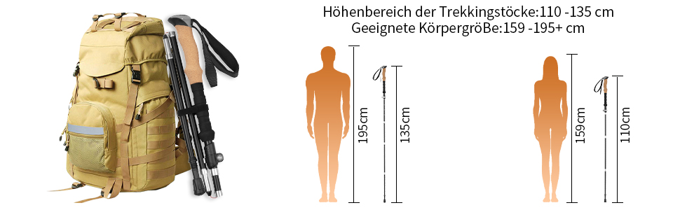 Туристичні палиці FAEFTY складні, палиці для скандинавської ходьби жінки чоловіки, трекінгові палиці складні туристичні палиці телескопічні, регульовані, легкі алюмінієві 110-135см з корковою ручкою та 4 парами гумових бамперів