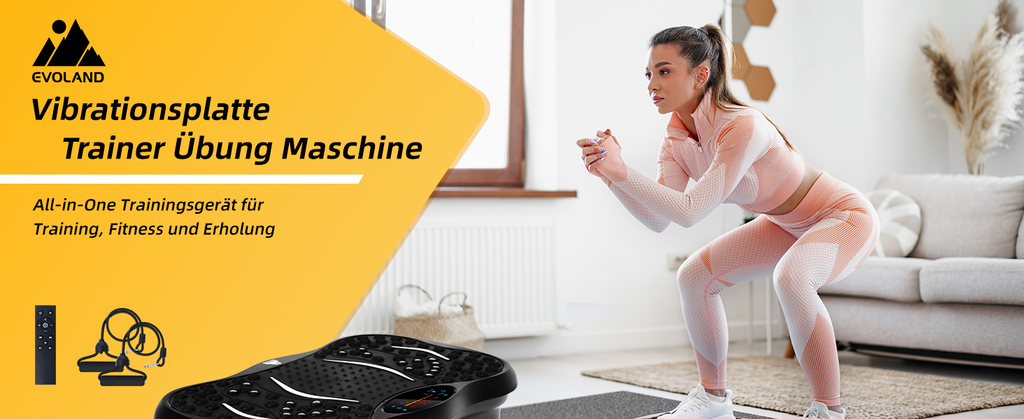 Віброплатформа EVOLAND 3D для фітнесу з 5 програмами, Bluetooth та 2 гумками для тренувань вдома