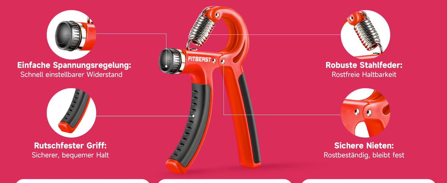 FitBeast Тренажер для рук та пальців 5 в 1: набір для силових тренувань, підтримка зап'ястя, зняття стресу (червоний)