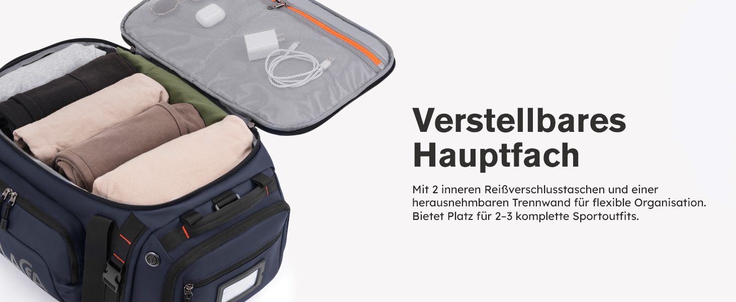 Спортивна сумка-рюкзак Tolaccea для чоловіків та жінок – велика дорожня сумка з відділенням для взуття, мокрою білизною та ноутбуком (15,6') – водонепроникна сумка-мішок для відпочинку, фітнесу, спорту та подорожей (Темно-синій, 40L)