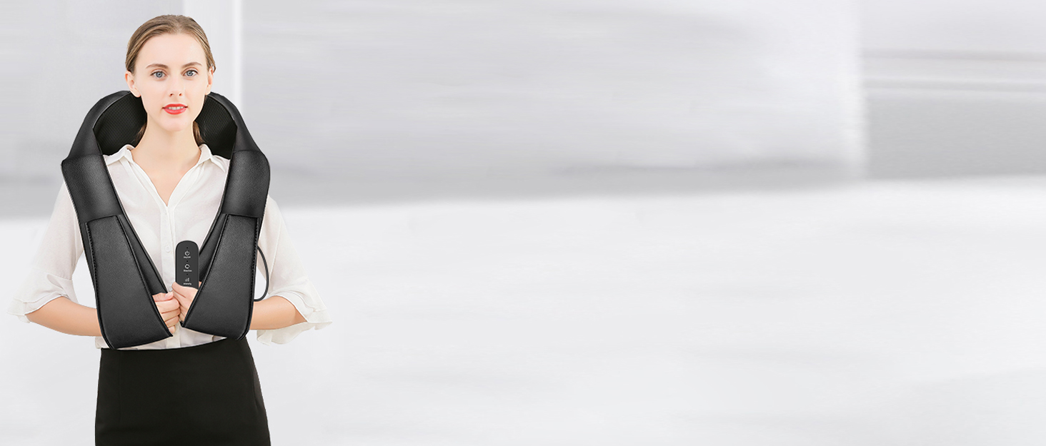 Масажер для шиї iKristin Shiatsu з підігрівом 3D, для зняття болю в шиї, спині, попереку, для всієї родини, чорний