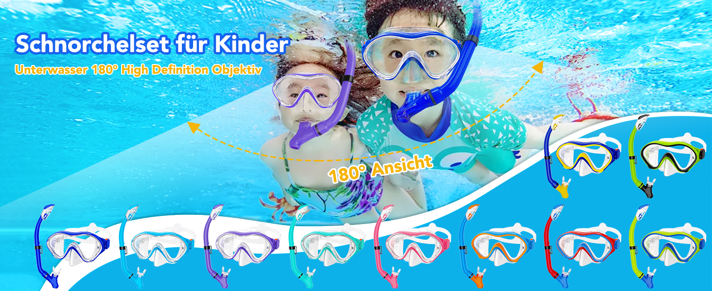 Набір для снорклінгу для дітей з ластами, маска з панорамним оглядом 180°, регульовані ласти, високоякісна маска та сухий снорклінг для плавання (фіолетовий)