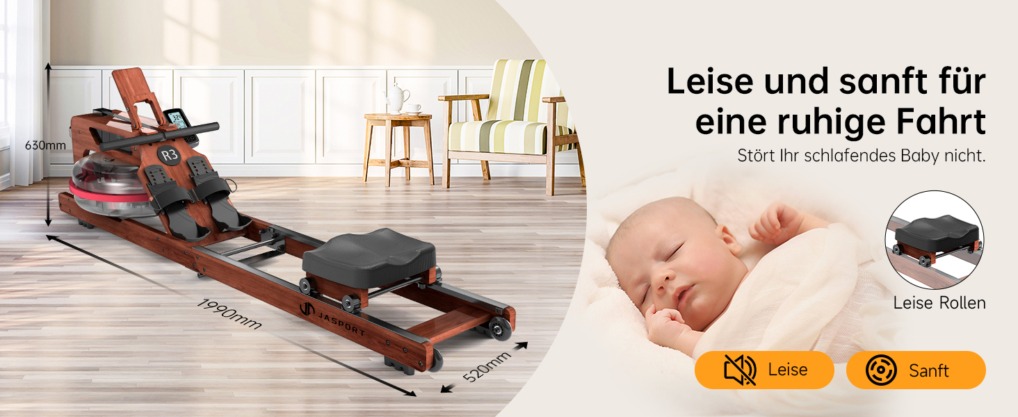 Гребний тренажер складний R3 з дуба, Bluetooth LCD-дисплей, сумісний з Kinomap, бак 28L, вантажопідйомність 150 кг, ергономічне сидіння, регульований тримач для планшету Sapelli