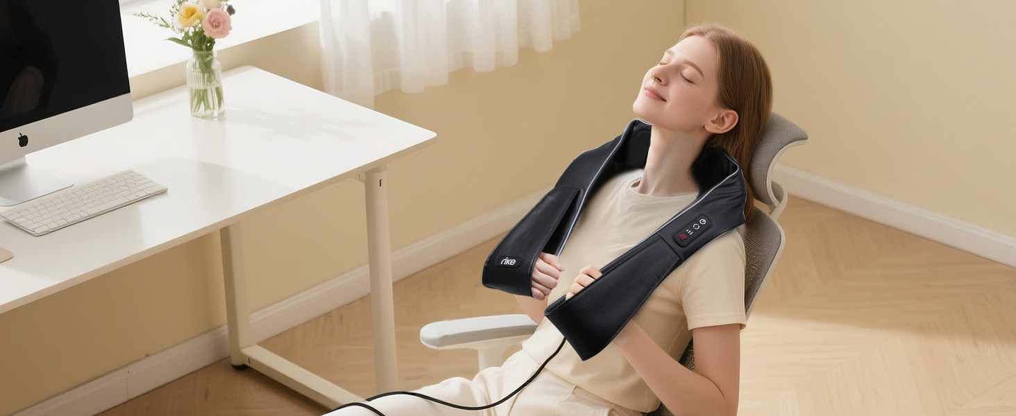 Масажер для шиї RIKE Shiatsu з підігрівом - 3D масажер для шиї, плечей та спини, з адаптерами для мережі та авто, глибока масажна дія, подарунок на Різдво