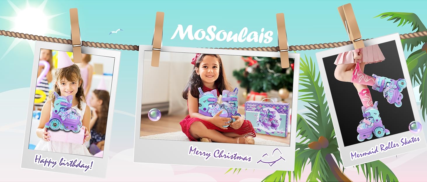 Дитячі ролики Meerjungfrau для дівчаток, 4 розміри, регульовані, з підсвічуванням, 3 колеса, фіолетовий