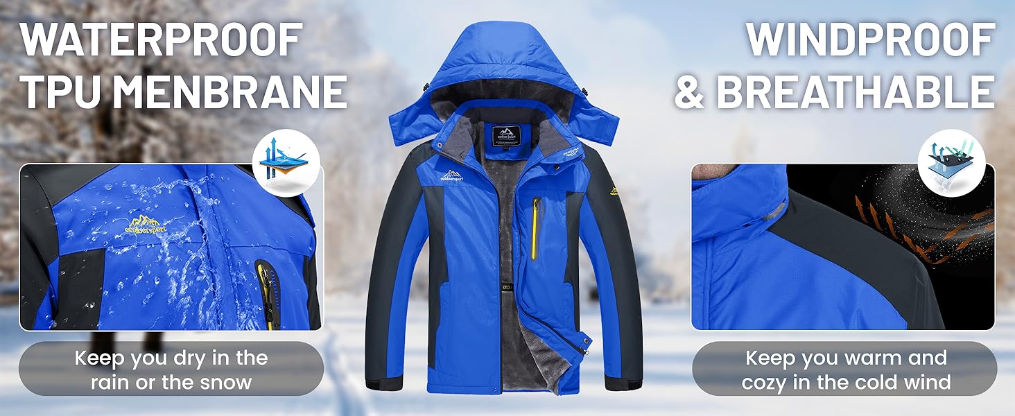 Чоловіча флісова куртка MAGCOMSEN на зиму: тепла, водонепроникна, з капюшоном для туризму та кемпінгу (чорний, L)