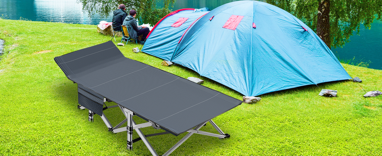 Розкладне ліжко ZIKEBTUY для кемпінгу та відпочинку: міцне, з матрацом, 190x71x36 см (сірий)