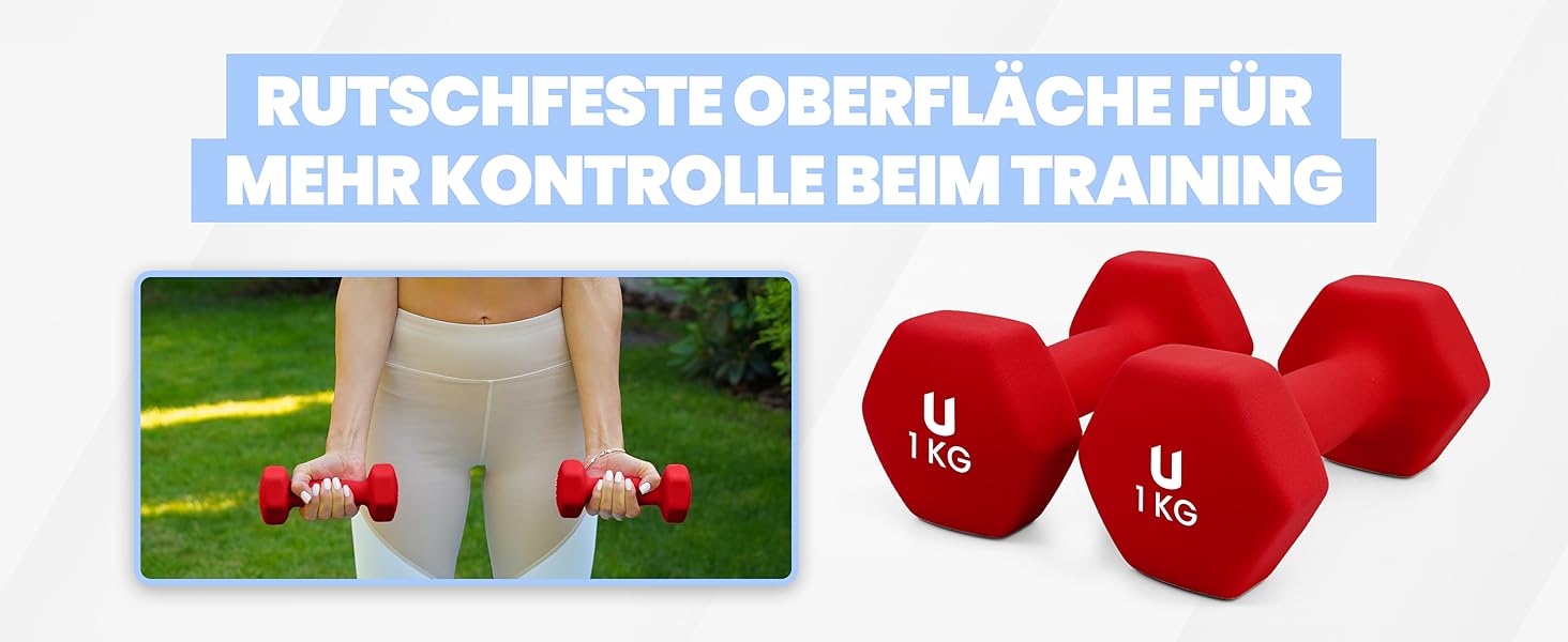 Гантелі неопренові Unycos 2 шт. 1-10 кг, шісткутні, антиковзаючі для фітнесу, силових тренувань, пілатесу та дому (#13 Червоний, 2 x 1 кг)