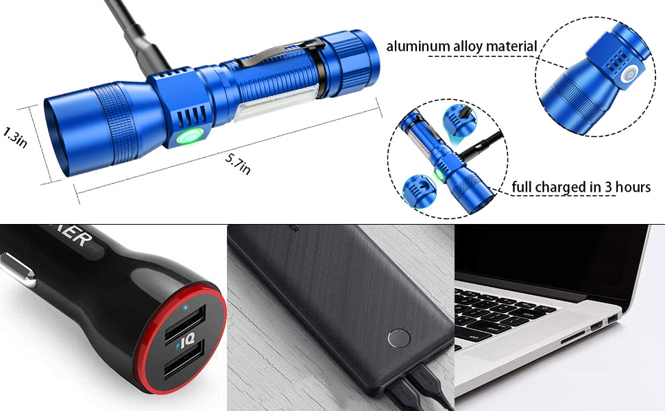 Ліхтарик Karrong LED з USB-зарядкою: Ультрафіолетовий (UV 395нм) та червоний світло, 7 режимів, магнітний корпус, акумулятор, для кемпінгу та походів (Синій, 2 шт)