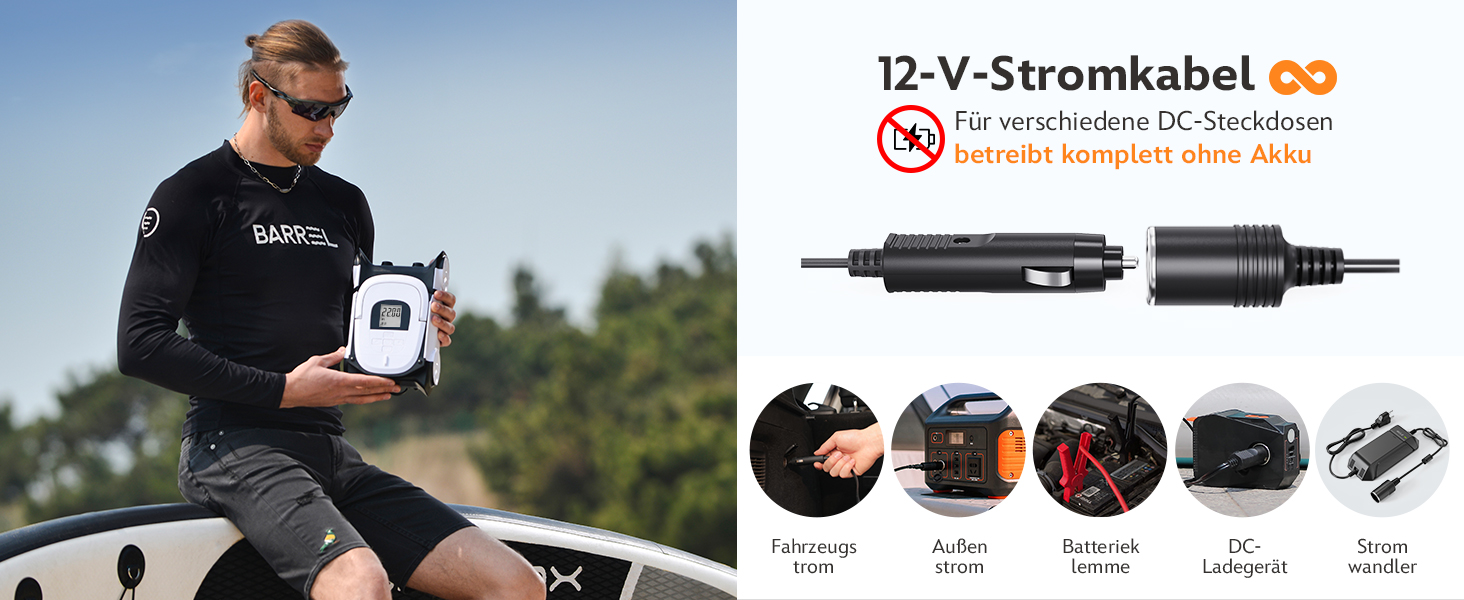 Електричний насос для SUP-дошки 12V DC 22 PSI двоступеневий з автостопом, інфлятор та дефлятор для надувних човнів та каяків, 5 насадок