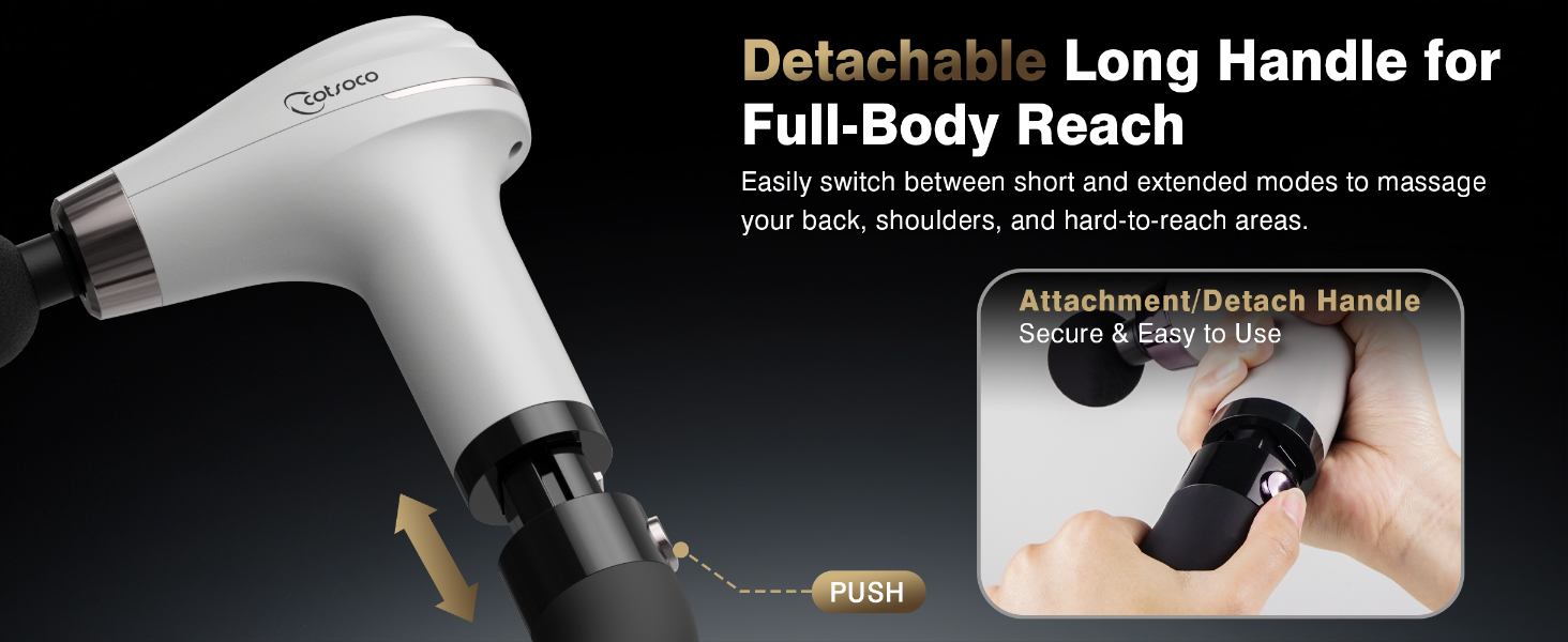 Масажер для тіла Cotsoco з подовженим насадженням, масажний пістолет для спини з 4 насадками та 6 рівнями швидкості, подарунок для чоловіків та жінок, чорний