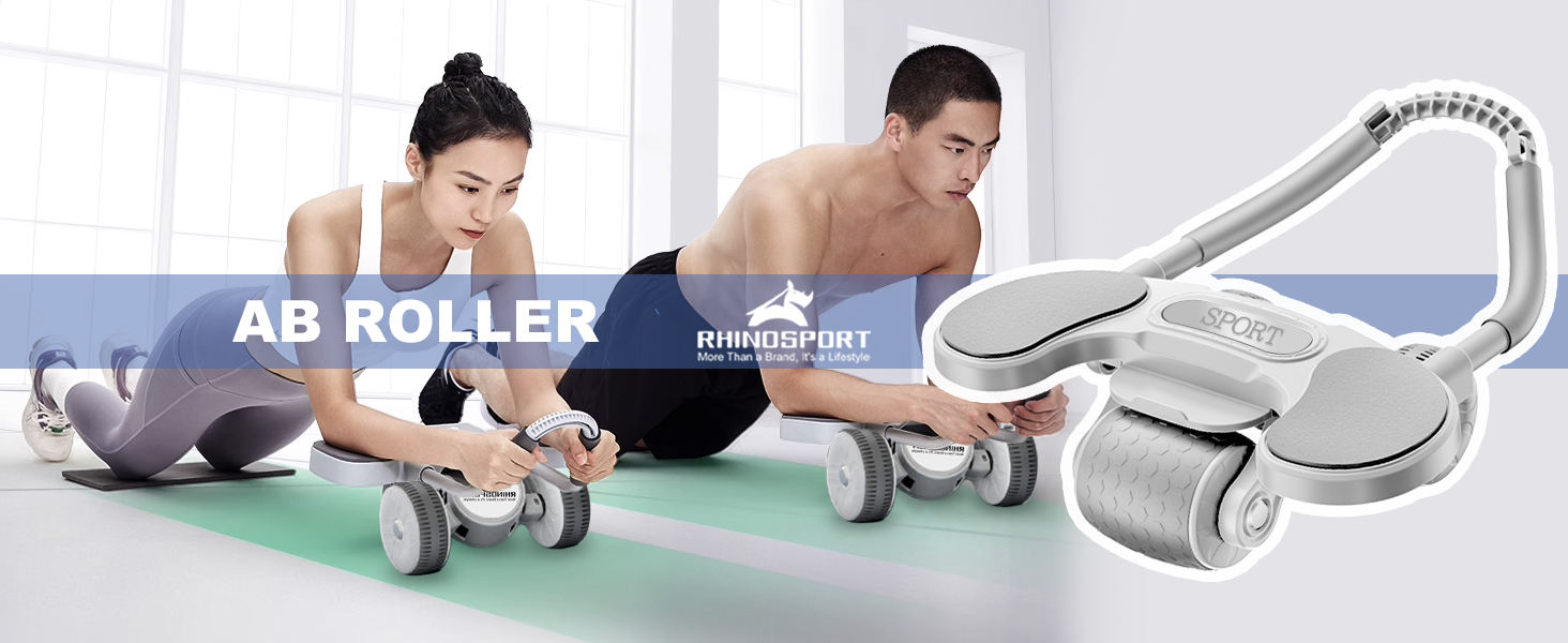 RHINOSPORT Аб-роллер з обертовою ручкою та автоматичним поверненням, тренажер для пресу з килимком для колін, ефективний домашній фітнес для зміцнення кора