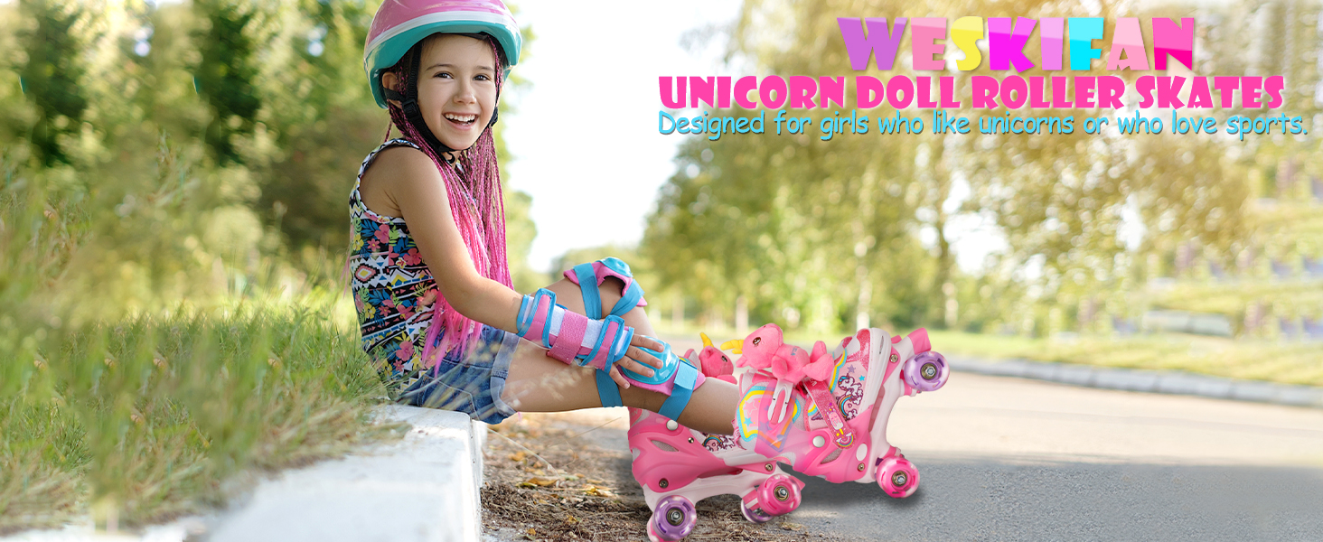 Дитячі ролики Kinder Einhorn для дівчаток, 4 розміри, регульовані, з підсвічуванням, ролики Quad для початківців, подарунок на Різдво/День народження (S(30~33), Рожевий)