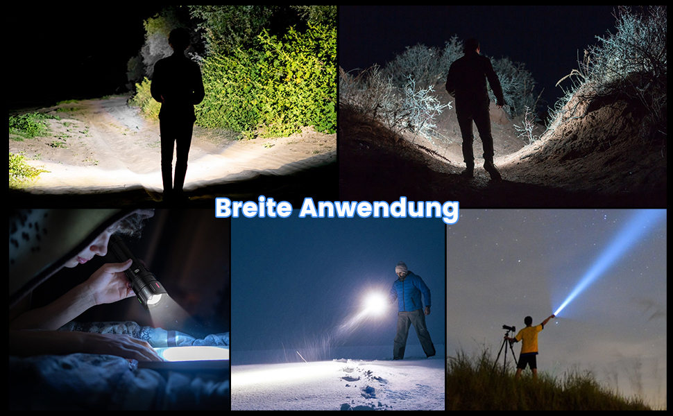 LED ліхтар Lekia 500000 Люмен, перезаряджуваний USB-C, 5 режимів, Zoom, водонепроникний, 5000mAh, для кемпінгу та надзвичайних ситуацій