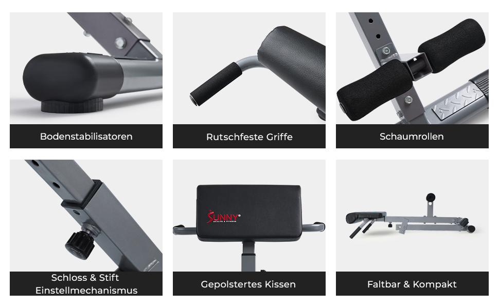 Романська лава Sunny Health & Fitness для тренування спини та пресу – регульована, для дому, з функцією гіперекстензії, тренажер для сідниць та пресу