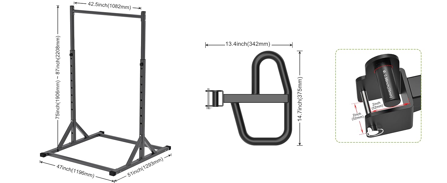 Підтягувач SELEWARE Окремо стояча силова вежа - з Dip Station Power Rack Регульована силова вежа для отворів 2 x 2 x 2 дюйми та 1 дюйм Домашній тренажерний зал Місткість 226,8 кг Чорний без з Dip Station