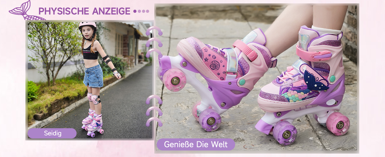 Дитячі ролики Quad з підсвічуванням коліс, регульовані розміри 36-39, рожеві